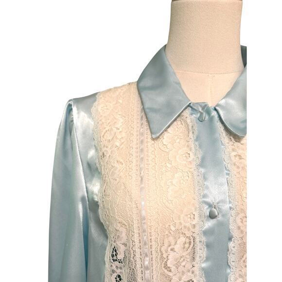 Bert Yelin for Iris Blue Satin Night Gown Dress Lace Sexy Feminine Bridal Large - Picture 4 of 10